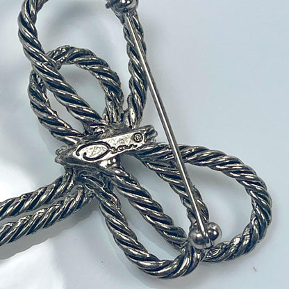 Oscar de la Renta Vintage Brooch Pin Twisted Rope Bow Antiqued White Gold Plated Women's Designer Lapel Pin Collectors of Oscar Signed