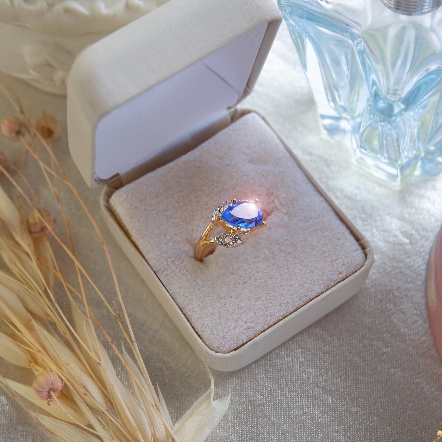 Genuine Opal or Austrian Crystal Vintage Ring Antique 18k Gold Electroplated Birthstone Womens Jewelry Antique - Never Worn