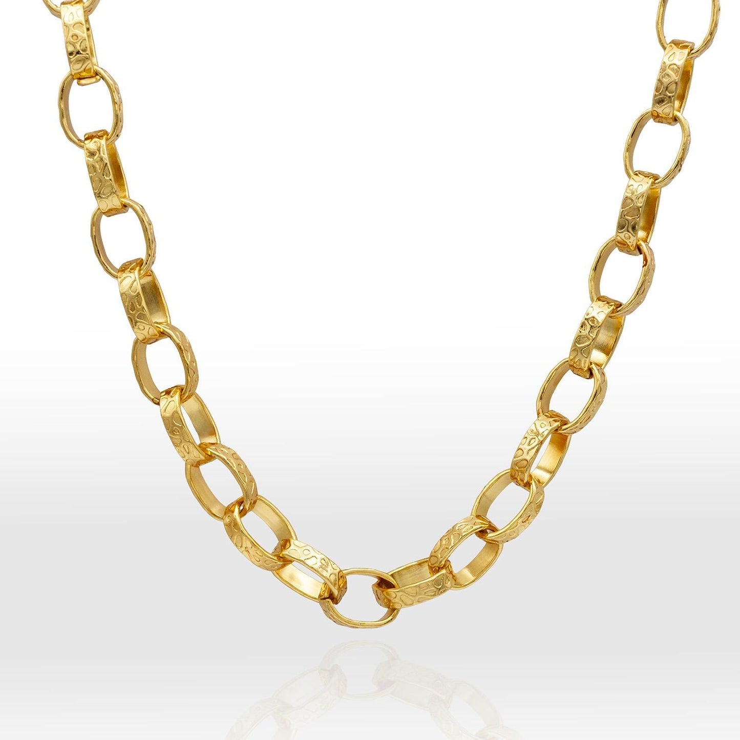 Womens Vintage Oscar De La Renta Stamped Gold 18 Inch Textured Link Bracelet Girls Chunky Necklace Designer Antique Vintage Estate Jewelry