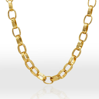 Womens Vintage Oscar De La Renta Stamped Gold 18 Inch Textured Link Bracelet Girls Chunky Necklace Designer Antique Vintage Estate Jewelry