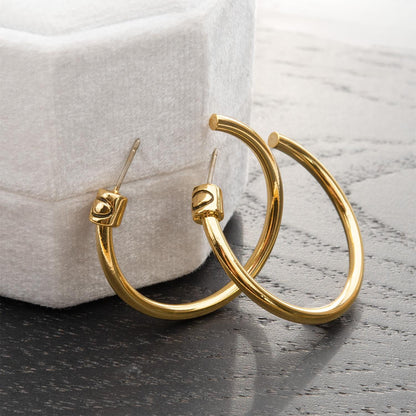 Vintage Oscar De La Renta Hoop Earrings: Gold Plated Logo Hoop Earrings