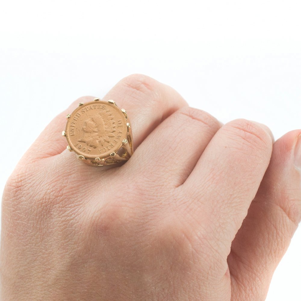 Vintage Indian Head Copper Penny Ring 18k Antiqued Yellow Gold Electroplated Made in USA