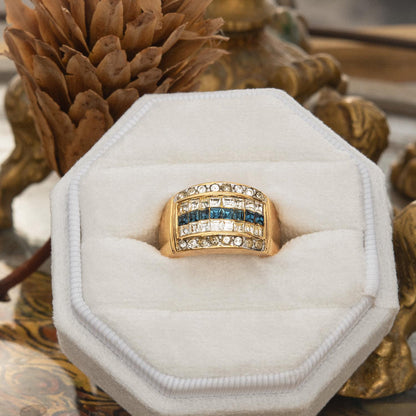 Vintage Sapphire Austrian Crystal Ring: 18k Gold Electroplated Band, September Birthstone