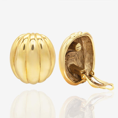 Vintage Earrings Oscar de la Renta Clip Earrings Polished Gold Tone Button