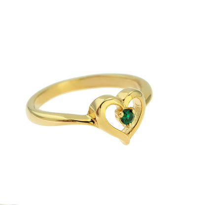 Vintage 1970s Genuine Stone or  Austrian Crystal Heart Ring 18k Yellow Gold Electroplated Made in the USA