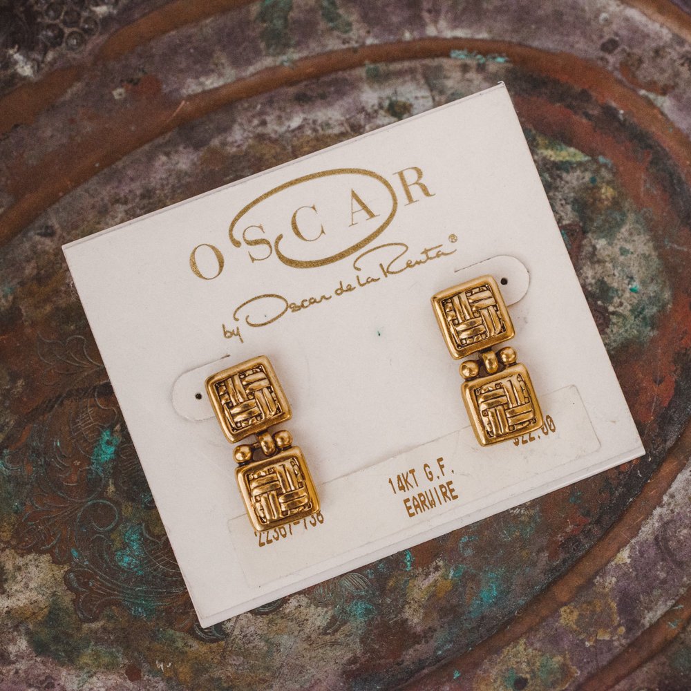 Vintage Oscar de la Renta Signed Gold Plated Dangle Earrings