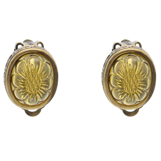 Vintage Earrings Oscar de la Renta Clip Earrings Gold withFlower Imprint Bead OSE-140-C