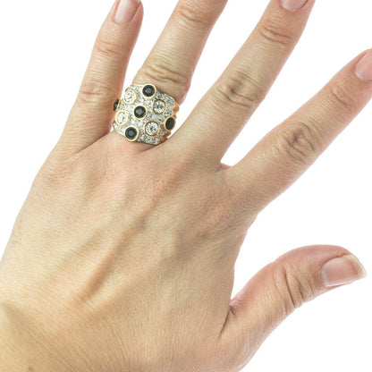 Vintage Pave Pastel Multi Color Crystals and Clear Austrian Crystal Ring 18k Yellow Gold Electroplated Made in USA