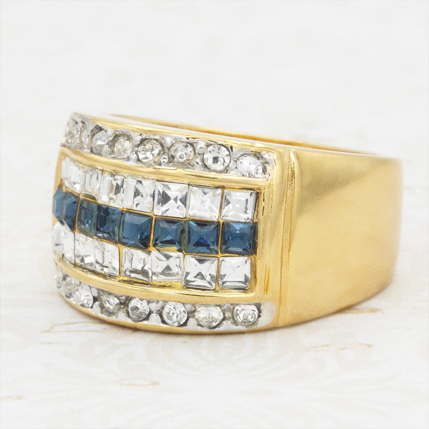 Vintage Sapphire Austrian Crystal Ring: 18k Gold Electroplated Band, September Birthstone