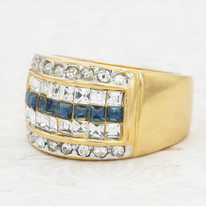 Vintage Sapphire Austrian Crystal Ring: 18k Gold Electroplated Band, September Birthstone