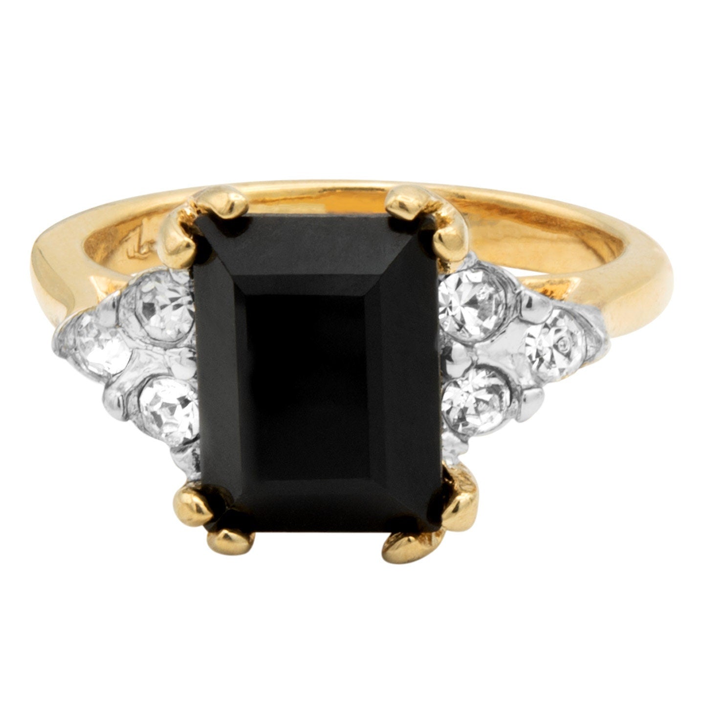 Sadie Vintage Ring Black Emerald Cut and Clear Crystals