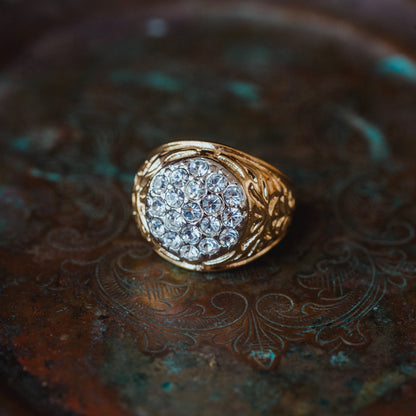 Vintage 1980s 18K Yellow Gold Electroplated Ring with Clear Austrian Crystals – Made in USA jewelry image 1