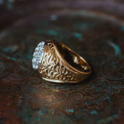 Vintage 1980s 18K Yellow Gold Electroplated Ring with Clear Austrian Crystals – Made in USA jewelry image 1