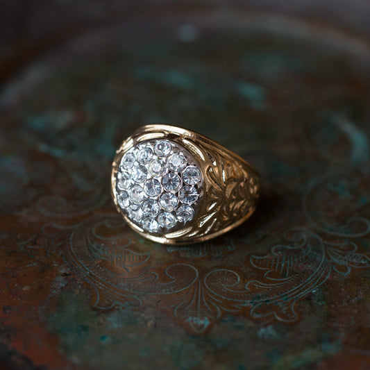 Vintage 1980s 18K Yellow Gold Electroplated Ring with Clear Austrian Crystals – Made in USA jewelry image 1