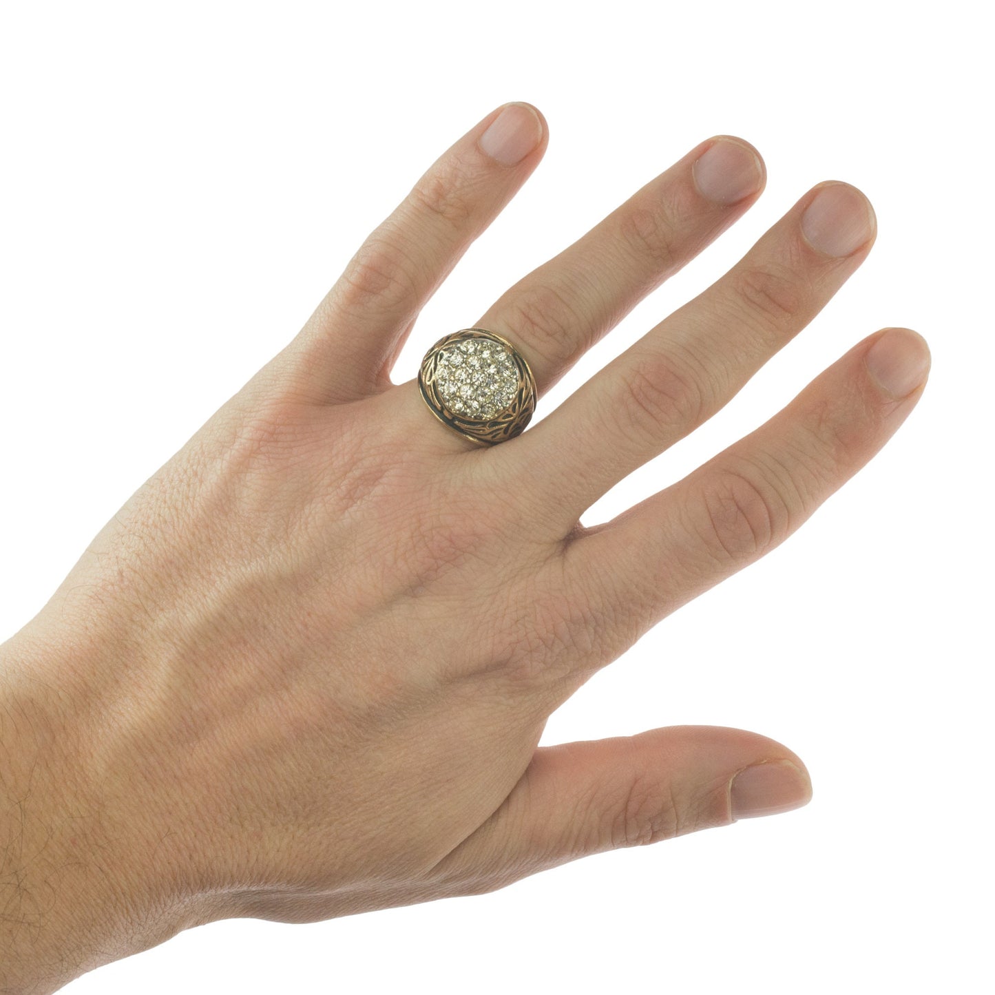 Vintage 1980s Antiqued 18K Yellow Gold Electroplated Ring with Clear Austrian Crystals jewelry image 1