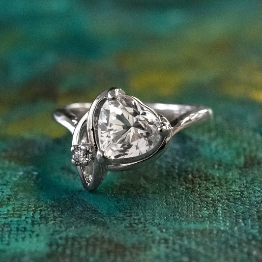 Vintage Heart Shaped Cubic Zirconia Ring - 18k White Gold Electroplated - Made in USA jewelry image 1