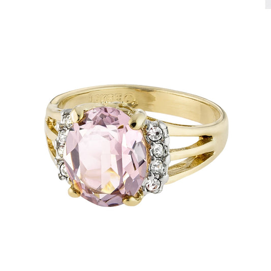 Vintage 1980s Alexandrite Cubic Zirconia Ring with Clear Austrian Crystals – 18k Yellow Gold Electroplated – Made in USA jewelry image 1