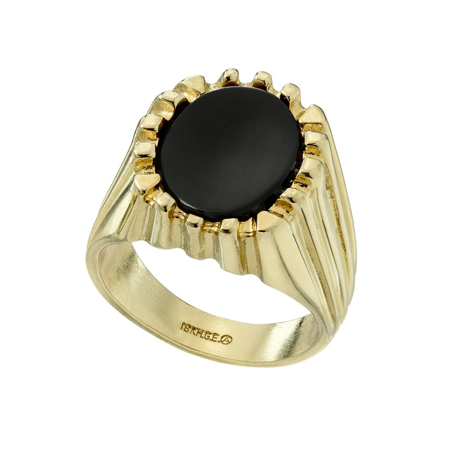 Ezekiel Ring - Vintage 1980s 18kt Gold Plated Genuine Onyx Unisex Ring jewelry image 1