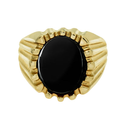 Ezekiel Ring - Vintage 1980s 18kt Gold Plated Genuine Onyx Unisex Ring jewelry image 1