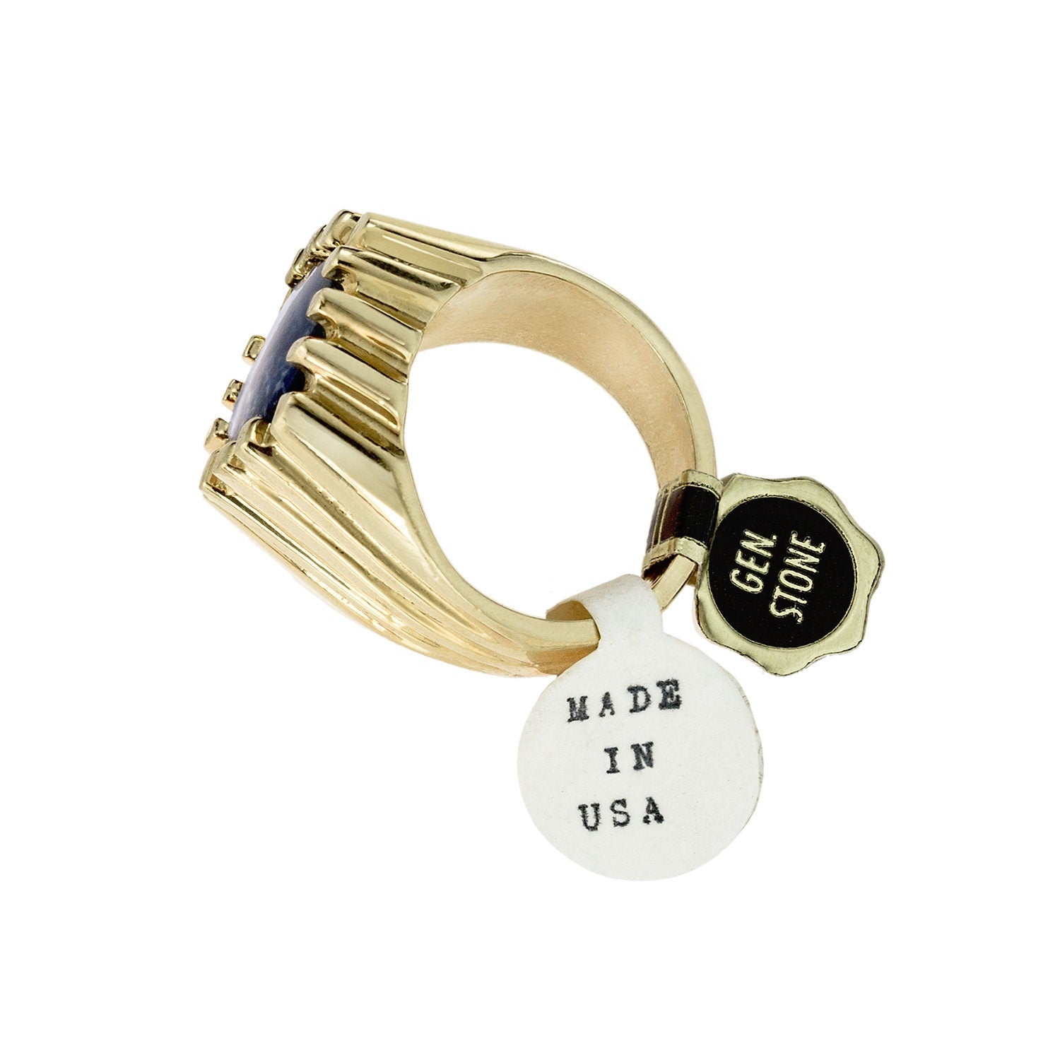 Vintage 1980s Genuine Sodalite 18kt Gold Plated Ring - Made in USA jewelry image 1