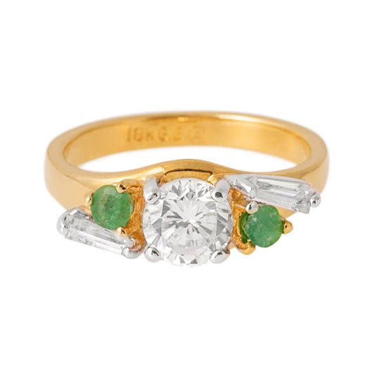 Vintage Cubic Zirconia & Genuine Emerald 18k Gold Electroplated Ring - Made in USA jewelry image 1