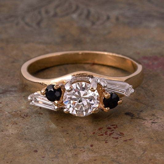 Vintage Cubic Zirconia & Genuine Sapphire 18k Yellow Gold Electroplated Ring – Made in USA jewelry image 1