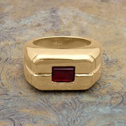 Graham Vintage 1980s Men's Ruby Crystal Ring – 18K HGE Yellow Gold Plated jewelry image 1
