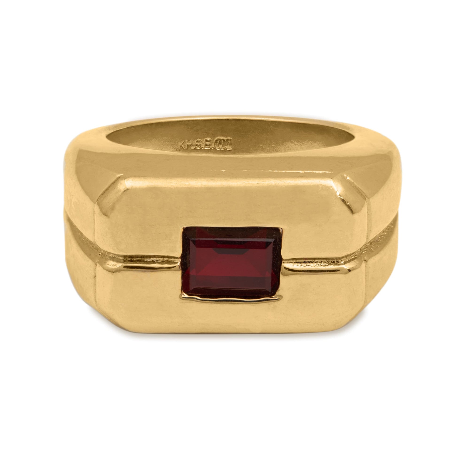 Graham Vintage 1980s Men's Ruby Crystal Ring – 18K HGE Yellow Gold Plated jewelry image 1