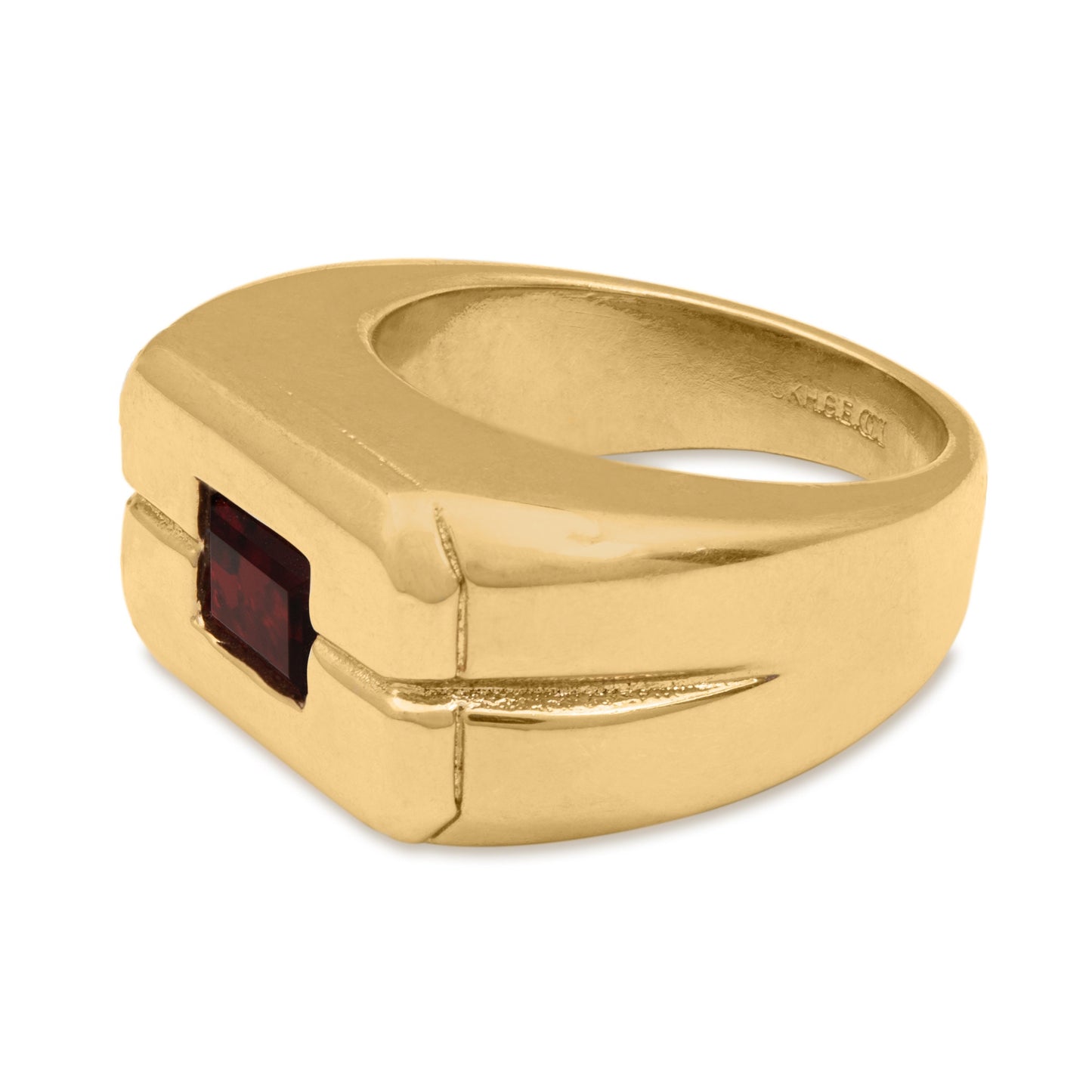 Graham Vintage 1980s Men's Ruby Crystal Ring – 18K HGE Yellow Gold Plated jewelry image 1