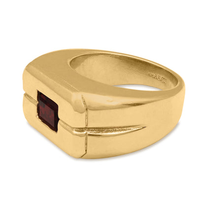 Graham Vintage 1980s Men's Ruby Crystal Ring – 18K HGE Yellow Gold Plated jewelry image 1