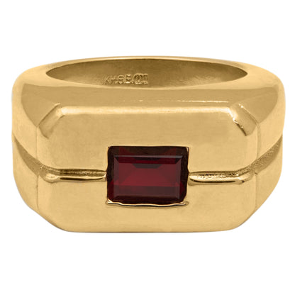 Graham Vintage 1980s Men's Ruby Crystal Ring – 18K HGE Yellow Gold Plated jewelry image 1