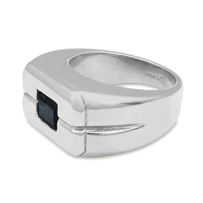 Vintage 1980s Men's Sapphire Crystal Ring - 18k HGE Silver Tone Setting jewelry image 1