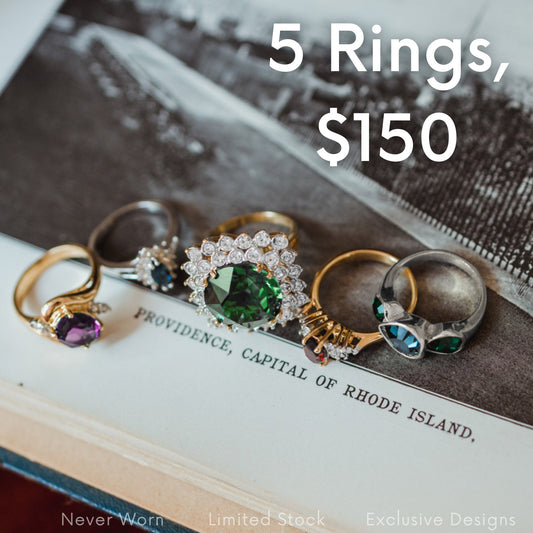 FIVE FOR ONE - Surprise Mix of 5 Vintage Ring Antique Rings Jewelry For Women - Made in America - Never Worn! - Bulk Multi Pack Set