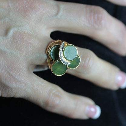 A Vintage Ring Genuine Jade or Tiger Eye Cocktail Ring 18k Gold Antique Womans Handmade Jewelry