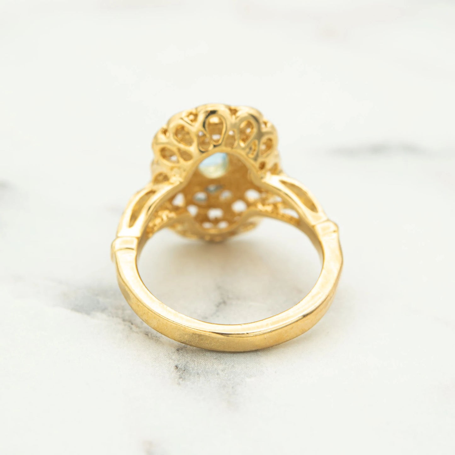 Vintage Womens Ring Austrian Crystal 18k Gold Filigree Cocktail Ring Made in USA Never Worn Antique Women's Gold Rings