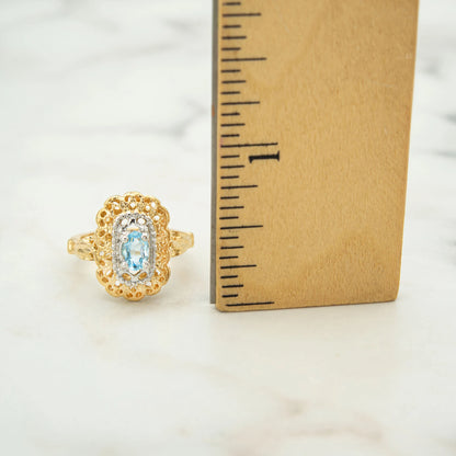 Vintage Womens Ring Austrian Crystal 18k Gold Filigree Cocktail Ring Made in USA Never Worn Antique Women's Gold Rings