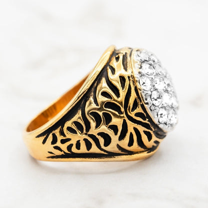 Vintage 1980s Antiqued 18K Yellow Gold Electroplated Ring with Clear Austrian Crystals jewelry image 1