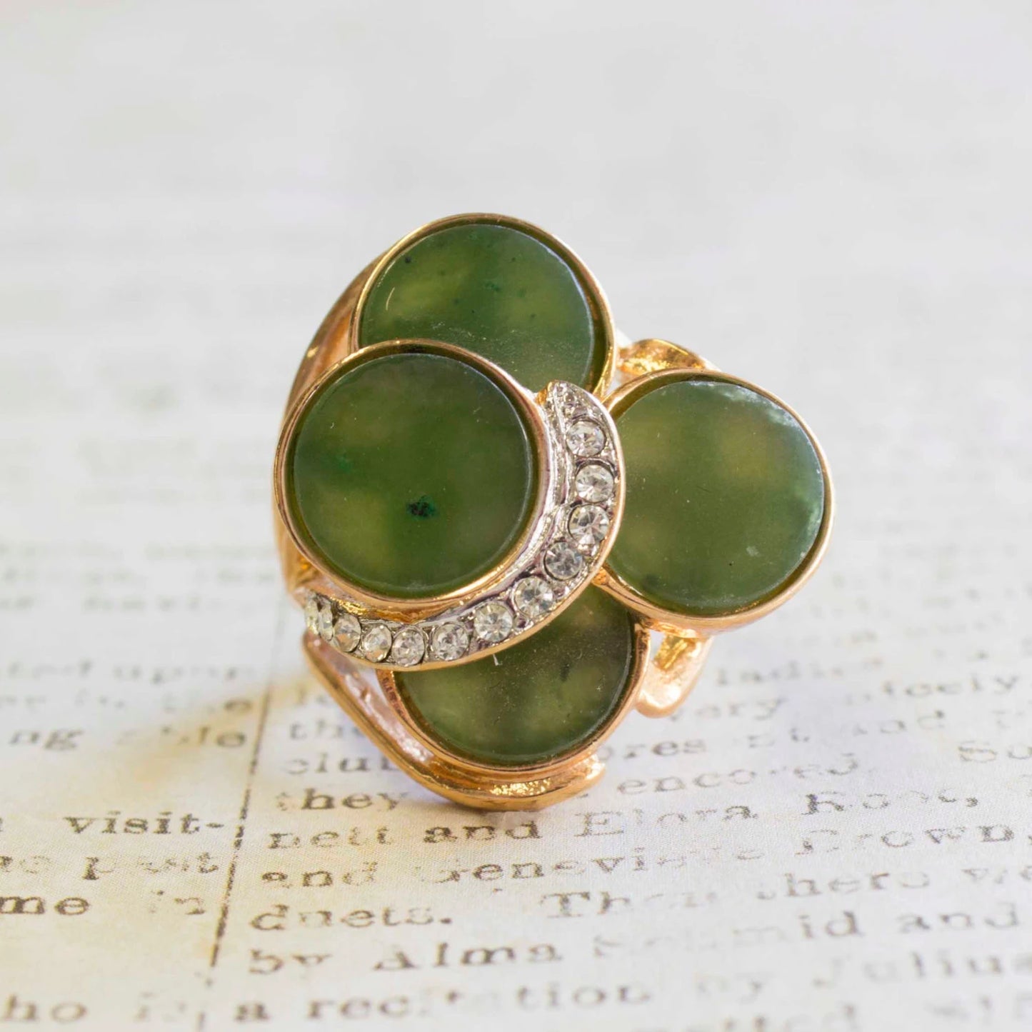 A Vintage Ring Genuine Jade or Tiger Eye Cocktail Ring 18k Gold Antique Womans Handmade Jewelry