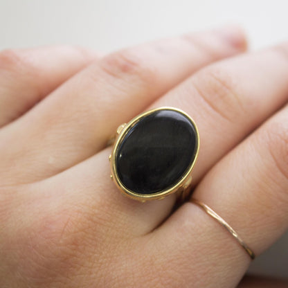 Vintage Jewelry Faux Onyx Stone Set in 18kt Yellow Gold Electroplated Setting  Made in USA