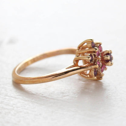 Vintage Rose and Amethyst Austrian Crystal Star Ring 18k Yellow Gold Electroplate Made in the USA