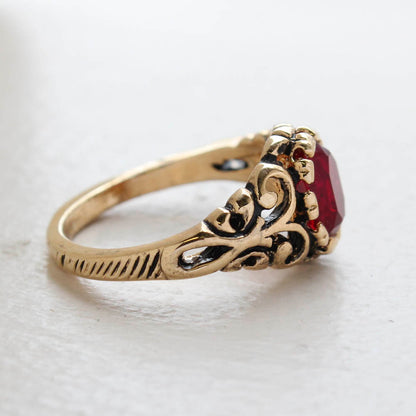 Vintage Ruby Crystal Ring 18k Gold Electroplated Birthstone Ring Made in USA