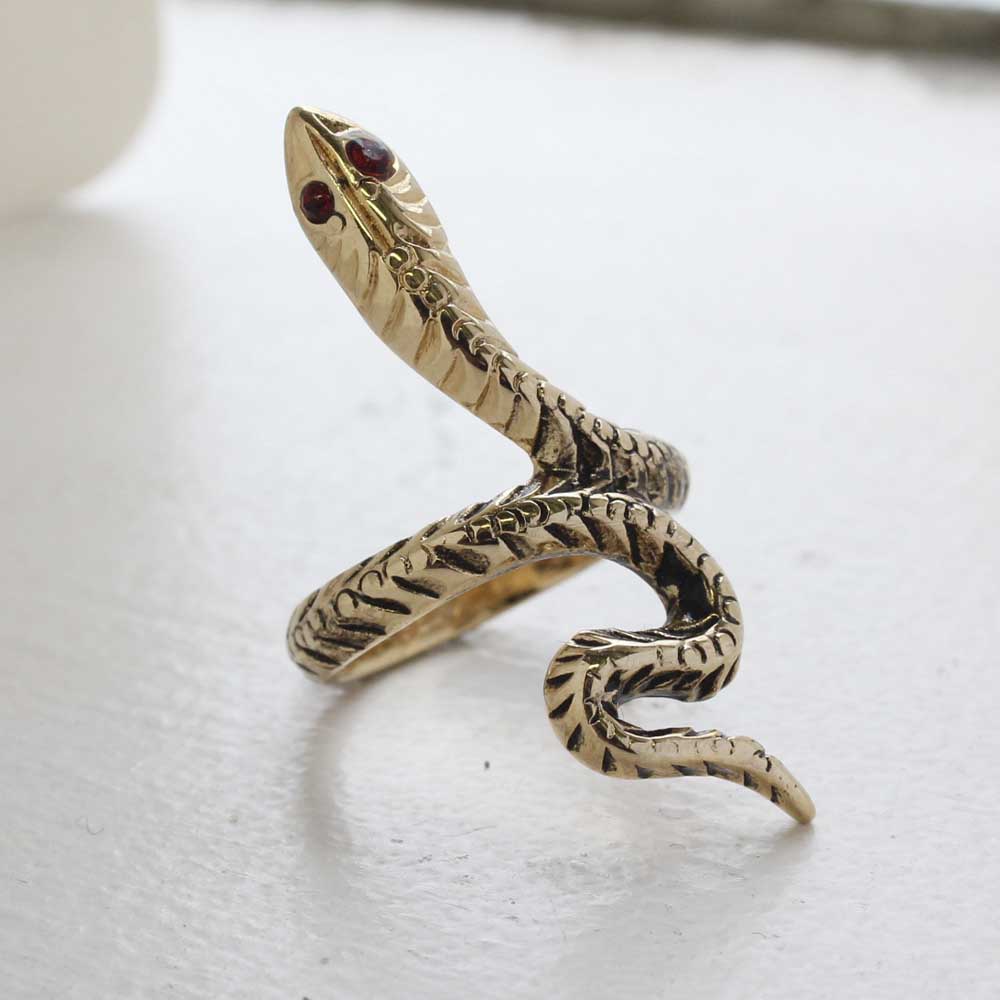Juanita Vintage Antiqued Ruby Eyes Snake Ring PVD Vintage Jewelry