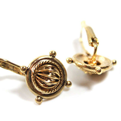 Vintage Oscar De La Renta Antiqued Gold Tone Dangling Gyroscope Lever Backs Earrings