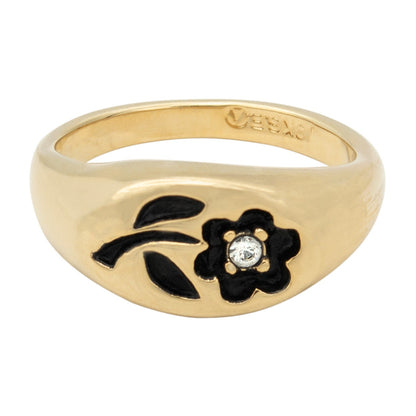 Vintage Ring 1980's Flower Ring Enamel with Clear Cubic Zirconia 18k Gold Antique Womans Jewelry Rings R856-FCY Size: 5