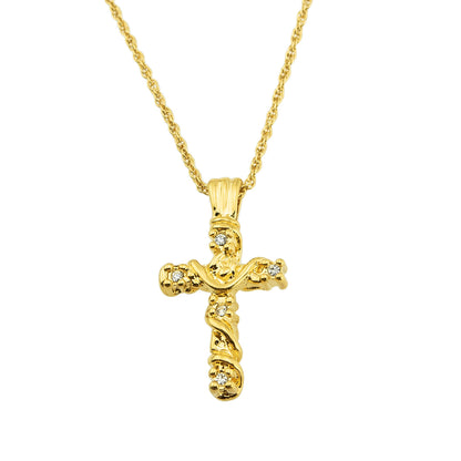 Vintage Cross Pendant with Austrian Crystals 16 Inch Yellow Gold Plated Pendant Necklace