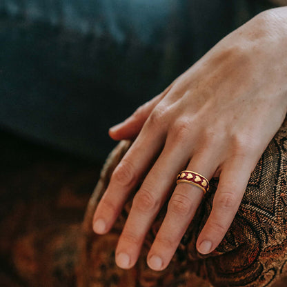 Vintage Ring 1980's Heart Band Ring 18k Yellow Gold Electroplated Size: 5