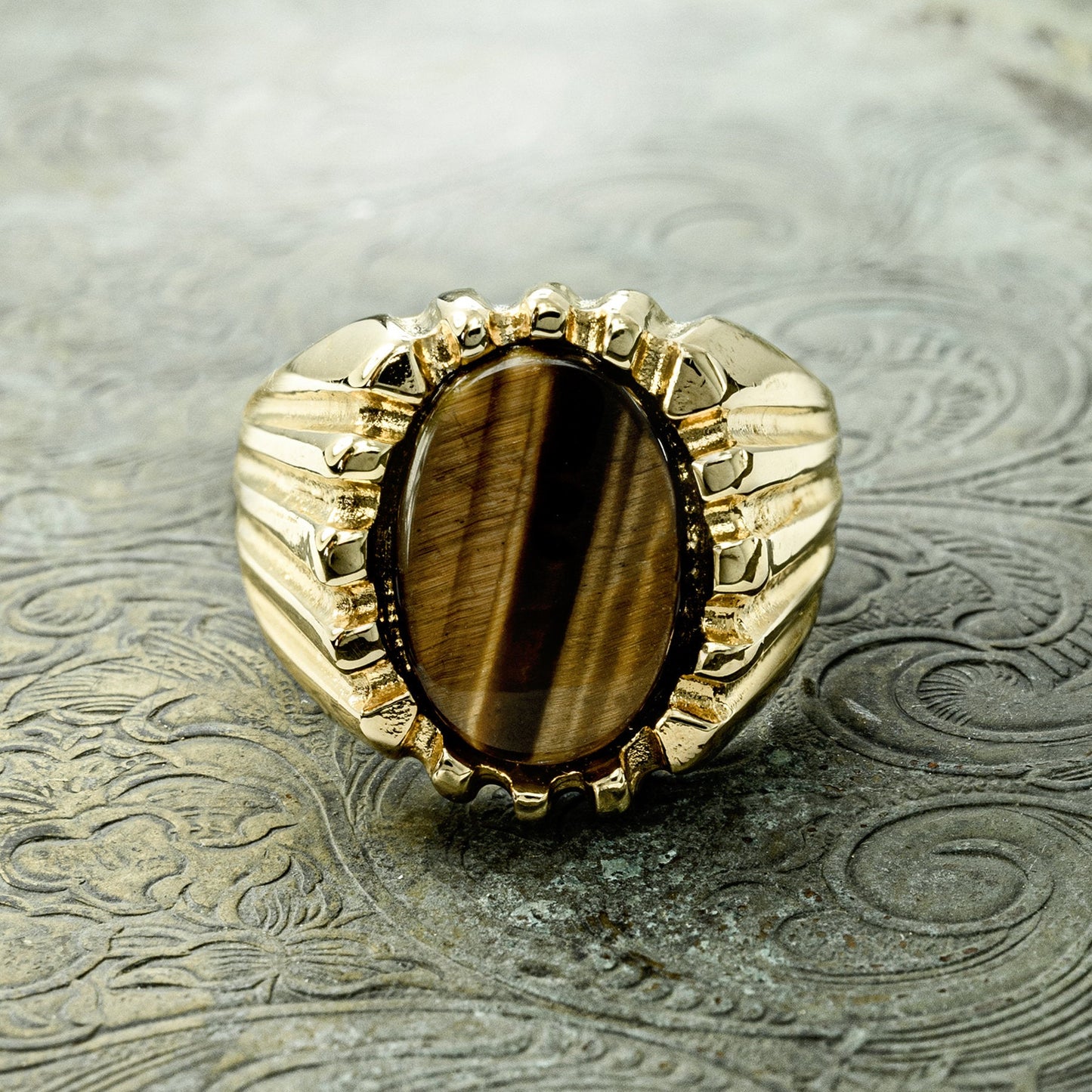 vintage-men's-ring-genuine-tiger-eye-gold-plated