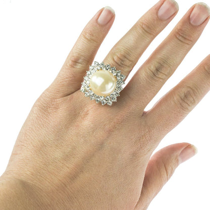 Vintage Clear Austrian Crystal Cocktail Ring 18k Yellow Gold Electroplated Made in the USA