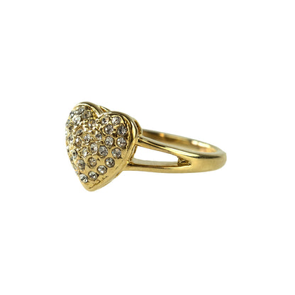 Vintage Ring Clear Swarovski Crystals Heart Ring 18k Gold Womans Antique Jewelry Rings R1765 Size: 6