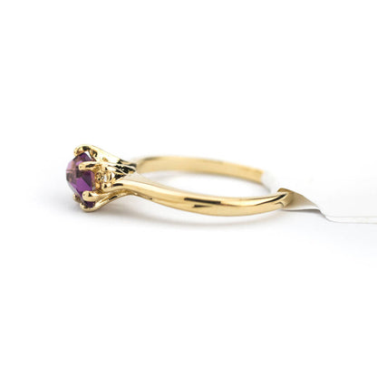 Vintage Amethyst and Clear Austrian Crystals 18k Yellow Gold Electroplated Ring Made in USA